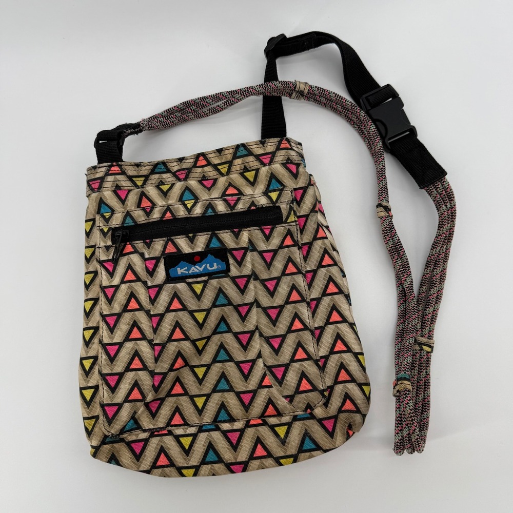 Kavu Rope Sling Bag Tan‎ Geometric Print Mini Crossbody Bag